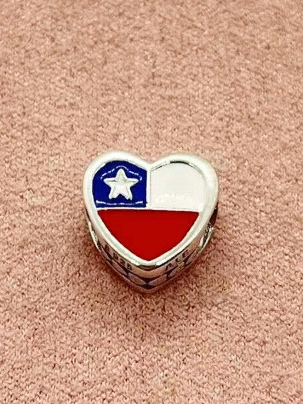 Pandora Chile Flag Dangle Charm,Heart Bead Charm Pendant